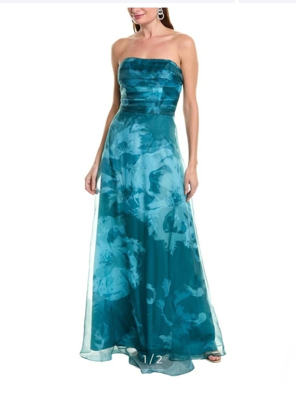 Rene Ruiz Collection Teal Strapless Jacquard Gown Size 16 NWT
